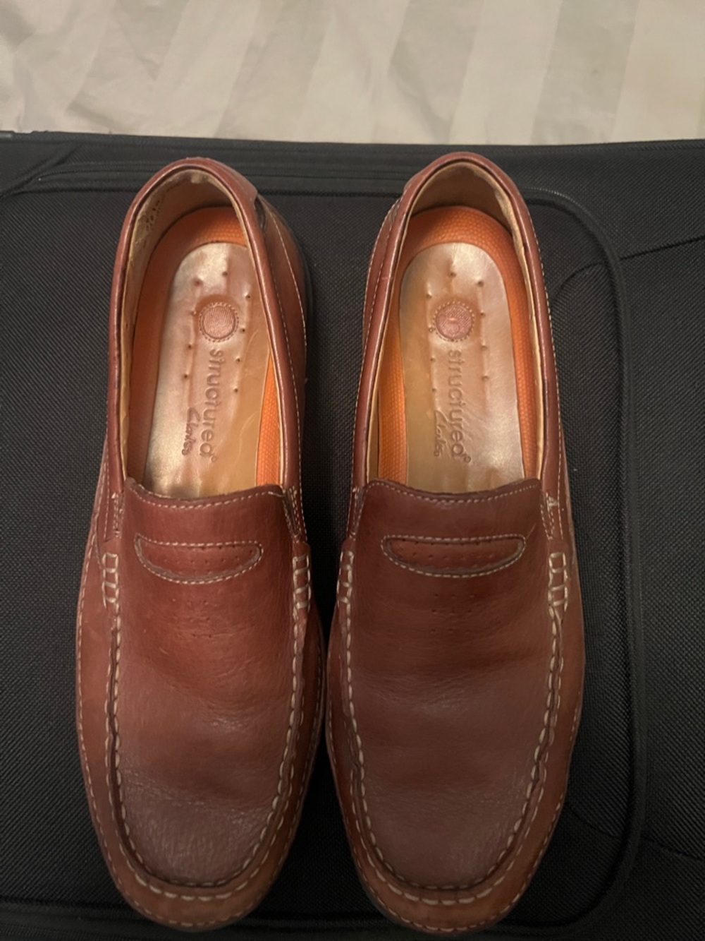 Clarks Brown Leather Slip-On Loafers with Orange Insole
